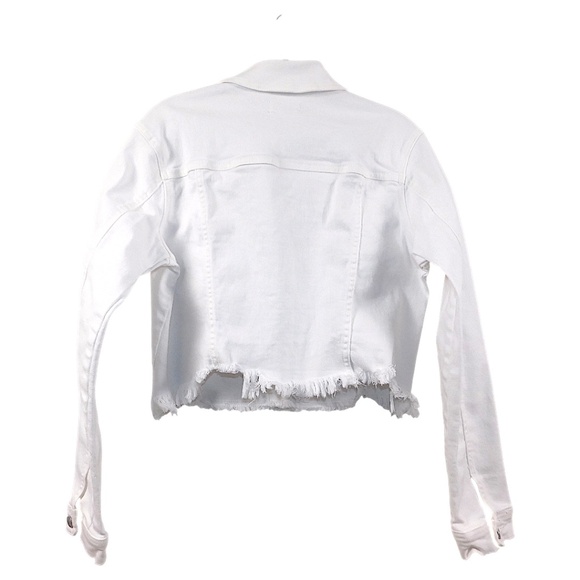 CELLO White Cropped Raw Hem Denim Jacket - Size M - Picture 7 of 12